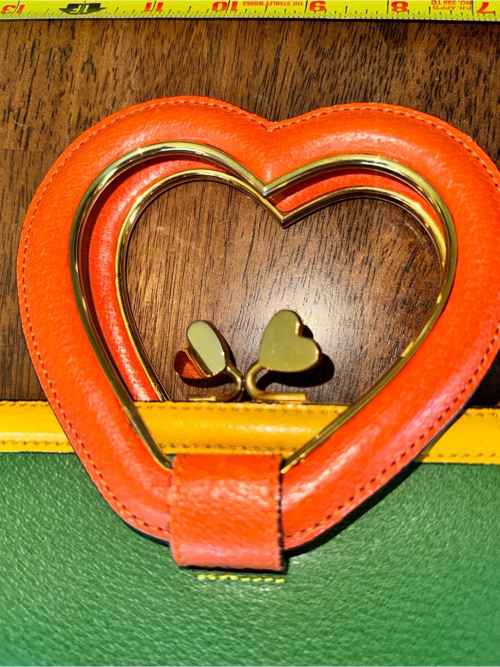 RARE Vintage Moschino Redwall Heart Handle Bag 90s Colorblock Leather Novelty - Picture 13 of 16